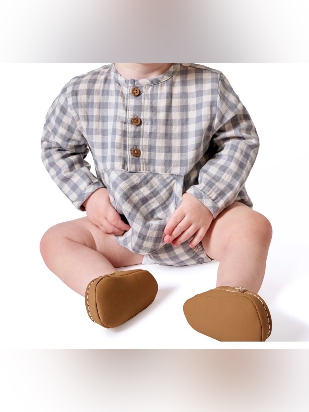 Modern Moments Boys 18M Gray Cream Cotton Henley Romper Boho Preppy Cottagecore - Picture 16 of 16